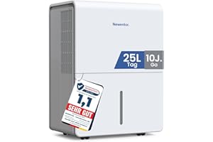 Newentor Luftentfeuchter elektrisch 25L, Entfeuchter elektrisch keller, Raumentfeuchter elektrisch, Dehumidifiers for home für 215m³/80m², mit Timer, Filter, Ablaufschlauch, 10 J. Gar.