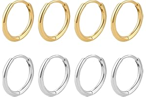 Mochity 4 Paires Boucles d'oreilles Creoles Femme, Boucle d'oreille Creoles Acier Inoxydable, 8-20mm Creole Or Créoles Argent Femme, Piercing Oreille Bijoux