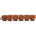 SULFAX Handmade Ceramic Terracotta Clay Tea Cup with Round Shape Like Traditional Matka Set of 6 Pcs-120 ml, BROWN, H X W X D = 6 X 7 X 7