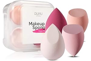 Gąbka do makijażu FILY DUAIU 4-pak Beauty Blender podkład zestaw 4 kolorów bez lateksu blender kosmetyki gąbki do makijażu z 1 uchwytem na gąbkę do płynnego podkładu, kremu i kremu