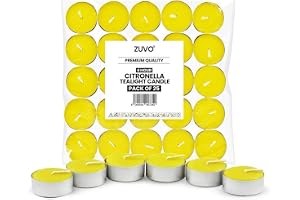 Zuvo Citronella Tealights - Pack of 25, 4-Hour Burn Scented Candles for Indoor & Outdoor Use, Insect-Repellent Tea Lights for