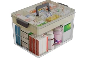 ADERTOS Boîte à Médicaments Boîte à Pharmacie Organisateur de Premiers Soins Armoire à Pharmacie Portable avec Poignée Boîte de Rangement à Médicaments en Plastique à 2 Couches (Gris transparent)