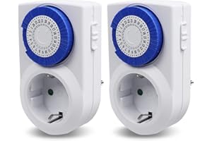 EXTRASTAR Enchufe Eléctrico Temporizador Mecánico de 24 Horas, Conmutación Cada 30 Minutos, Interruptor ON/Off, 230V 16A Blanco, 2Pcs