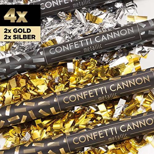 4 x XXL Konfetti-Shooter GOLD & SILBER 80 cm – Party Popper Konfettikanone Konfettishooter Streamer – für Silvester, Hochzeit, Party, Geburtstag & Co. – PARTYMARTY GMBH® - 2