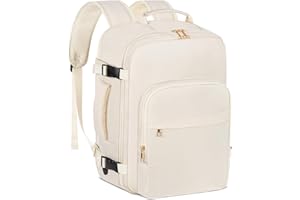 OTAHGK Handgepäck Flugzeug Reiserucksack für Easyjet, 40L TSA Freundlich Damen Handgepäck Rucksack 45×36×20 Großer Travel Backpack Women 17 Zoll Laptoptasche Wasserdicht Reisetasche (Beige)