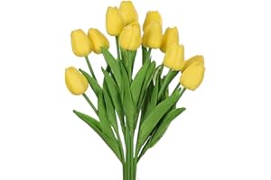 huaao 12pcs Tulipanes Artificiales de látex, Flores Artificiales Falsos Tacto Realista decoración para hogar, casa, Oficina, Sala, Banquete Boda Nupcial, Fiestas, arreglos Florales (Amarillo)
