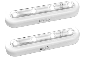 ‎OXYLED OxyLED Schrankleuchte, Nachtlicht, mit 4 LED-Touchscreen, batteriebetrieben, kabellos, schwenkbar, für Deckenleuchten, Schränke, Flure, Waschbecken, 2 Stück