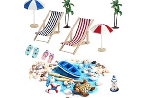 KARLOR Beach Micro Landscape, Miniature Decorative Beach Dollhouse Accessories Miniature Furniture Mini Deck Chair Beach Chair Parasol Small Palm Tree Decoration Accessories for Sandpit Dollhouse