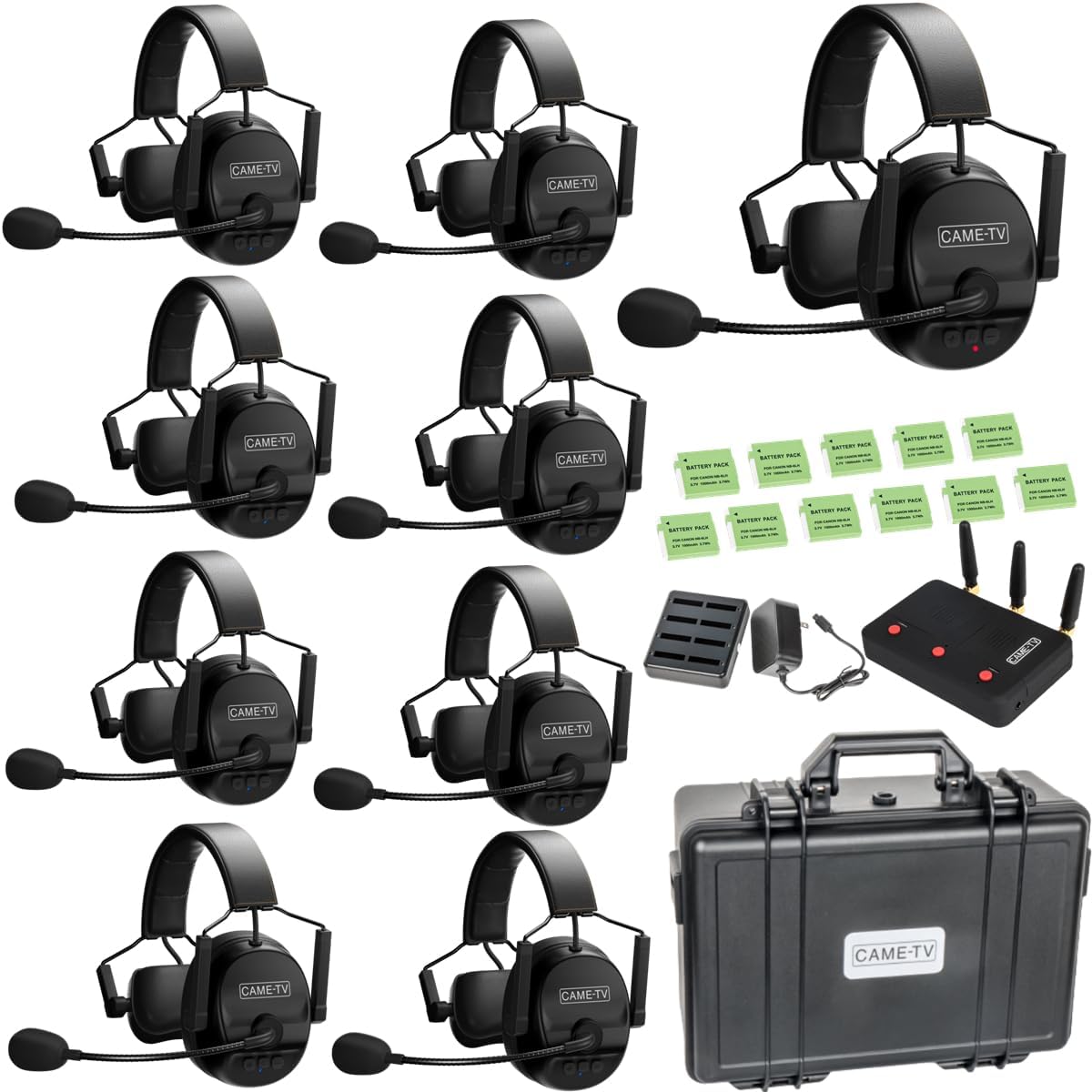 cametv Kuminik8 Wireless Intercom Headset System Noise Cancellation, 1500ft Team Communication Group Talk, Zero Delay Mute Function Single-Ear Headset Film Video Production Coach with HUB 9 Users