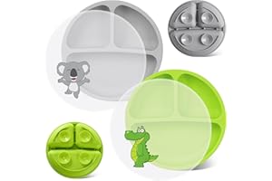 Baseola Silikon Baby Teller mit Saugnapf und Deckeln, Geteilte Rutschfeste Teller für Babys und Kleinkinder, BPA-Frei, Spülmaschinen und MikrowellenFest Babyteller Kinderteller, 2*Stück