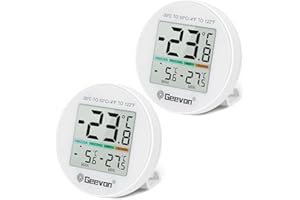 Geevon Kühlschrankthermometer, Digital Mini, IP65 Wasserfest, für Kühlschrank Gefrierschrank Innen Thermostat mit LCD Bildschirm, Ständer Magnetrückseite Max Min Aufzeichnung-mit Batterien (8724-WH-2)