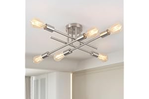 ‎LXWNYY Kronleuchter Vintage Deckenlampe Silber, 6 Flammige Sputnik Lampe Deckenleuchte Wohnzimmer, Industrial Deckenlampe Esszimmer Kronleuchter Modern Deckenleuchte Silber für Schlafzimmer Küche Flur E27