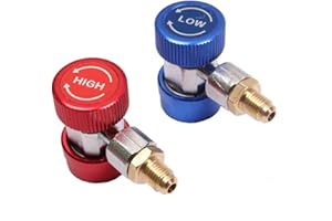 Youngine Adjustable AC R134A Quick Coupler AC Charging Fittings Connect Adapter, High & Low Pressure 1/4" SAE HVAC Car Air Conditioning Conversion Kit