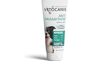 Vetocanis - Shampoing pour Chien - Anti-puces et Anti-tiques- Convient à tous types de Poils - A l'extrait de Plantes - Effet Répulsif - Sans Parabène ni Silicone - 300 ml