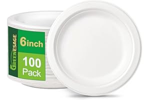 GREENESAGE Piatti usa e getta, 100 pezzi, piatti di carta, 15 cm, bianchi, rotondi, piccoli, piatti usa e getta, piatti monouso, biodegradabili