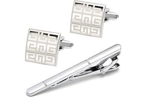 Gleamart Silver Tie Clip for Men Business Necktie Pinch Clip Personalised Cufflink Set