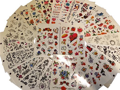 10 or 20 Sheets (75-150+ tattoos) Girls Ladies Black Colourful Celtic Flowers Roses, Butterflies, Hearts style Temporary Tattoos for parties, gifts, etc - by Fat-Catz-copy-catz (20x girls tattoo sheets)