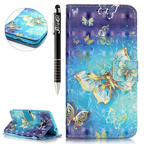 Galaxy J3 (2016) Hülle,Galaxy J3 (2016) Ledertasche Brieftasche im BookStyle,SainCat PU Leder Wallet Case Folio Schutzhülle [Golden Butterfly Muster] Hülle Lederhülle Bumper Handytasche Skin Schale Soft Backcover Handy Tasche Flip Cover Buchstil Klapptasche in Lederoptik mit Standfunktion Karteneinschub und Magnetverschluß Etui Flip Case für Samsung Galaxy J3 (2016)