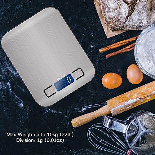 Digitale Küchenwaage, Laneco Digitalwaage, Hohe Präzision auf bis zu 1g (10kg Maximalgewicht), Tara-Funktion Electronische Waage, Großem LCD-Anzeige Küchenwaage, Inkl. Batterie - 3