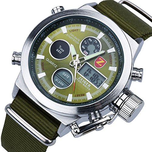 ZEIGER Militr Serie Grn Herren Uhr Analog Digital Chronograph Alarm Zwei Zeitzonen Herren Armbanduhr W220 ZEIGER Militr Serie Grn Herren Uhr Analog Digital Chronograph Alarm Zwei Zeitzonen Herren Armbanduhr W220