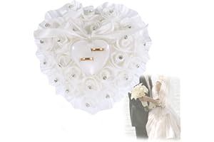 Gfamous Coussin de Mariage Blanc Nœud et Perle Artificielle Bagues ou Dragées - 18 x 19 cm