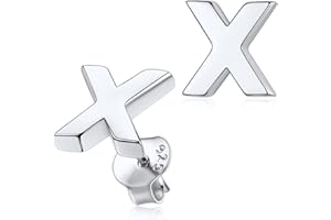 Silvora 2 Pcs Letras Plata Pendientes de Tuerca, Pendientes Plata Pequenos para Mujeres Chicas Hombres Chicos, 3 Opciones de Tonos