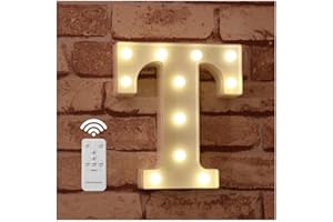 WHATOOK LED Buchstabe Lichter Alphabet Zeichen mit drahtloser Timer Fernbedienung Dimmable Led dekoration für Geburtstag Party Hochzeit & Urlaub Haus Bar （Buchstabe T)
