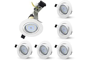 Allesgute 6X Led Recessed Downlight White Tilt Ceiling Spotlight GU10 Light Fittings 240V with 5W 450lm Bulbs Cool White