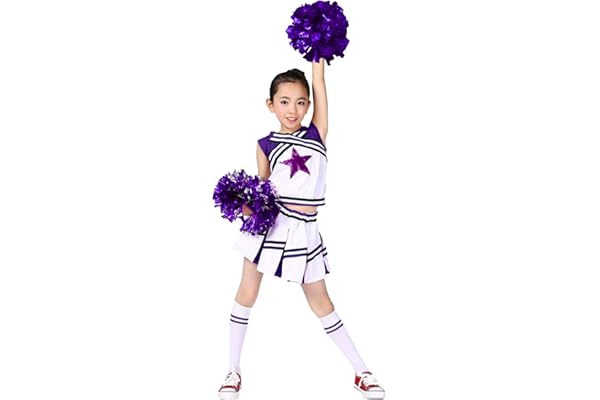 LOLANTA Costumes de pom-pom girl pour filles avec pompons et chaussettes, déguisement d'Halloween pour enfants, tenue de pom-pom girl, 4-13 ans