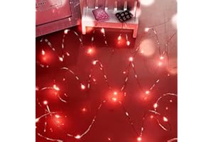Dalugo Micro Guirlande Lumineuse, Guirlande Lumineuse 50 LED à Piles pour la Saint-Valentin (Rouge)