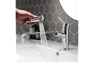 HOMELODY Grifo de Lavabo Extraíble 2 Tipos de Chorro para Baño Grifo Monomando Cromado con Agua Caliente y Fría Grifo de Baño