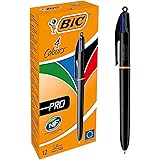 BIC 4Colori Pro, Set Penne 4 Colori a Sfera a Scatto, Cancelleria Scuola e Ufficio, Punta Media (1.0 mm), 12 Unità