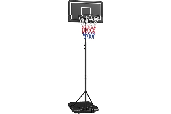 SPORTNOW Panier de Basket extérieur, Hauteur Ajustables 182-213/220-250 cm, Panier de Basket sur Pied à roulettes, avec Base de lestage, Cadre en Acier, Noir
