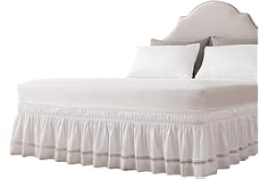 Pacienjo Bettrock umwickeln | DREI Stoffseiten, elastischer, staubiger, gekräuselter 15-Zoll-Schlafrock, lichtbeständig für Queen King Size