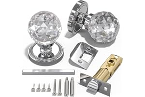 Bwintech 1 Paar gebürstetem Chrom massivem Kristall Türknöpfe, 65mm Palace Style Crystal Innentürgriff mit Riegel und DIY Schraube Kit für Passage, Schlafzimmer, Diele