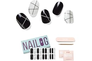 ‎NAILOG NAILOG Halbwegs Ausgehärtet Gel Nail Wrap 20pcs Lang Anhaltende Nagellackstreifen, Gel-Nagelaufkleber, B&W Composition