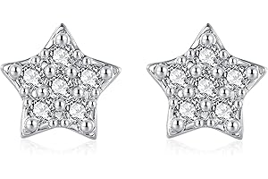 Deyanse Srebrne kolczyki na sztyfcie dla kobiet, srebro wysokiej próby 925, okrągłe, gwiazdki, hipoalergiczne kolczyki z cyrkonią, małe kolczyki 5 mm do spania z pudełkiem na prezent