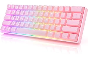 HK Gaming GK61 Mechanical Gaming Keyboard 60 Percent | 61 RGB Rainbow LED Backlit Programmable Keys | USB Wired | For Mac and Windows PC | Hotswap Gateron Optical Red Switches | Pink