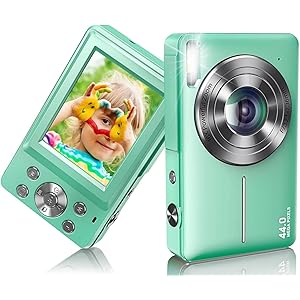Digital Camera 44MP 1080P FHD with 16X Zoom, Anti-Shake, Beauty Filter, 32GB Card & 2 Batteries – Compact Point and Shoot Camera for Kids, Teens, Beginners – Lightweight & Portable (Green)