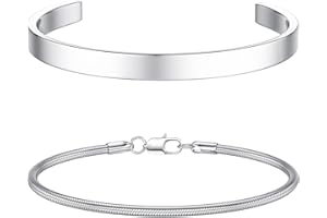 CASSIECA 2Pcs Pulsera Hombre Pulseras para Hombres Acero Inoxidable Apilable Pulseras Plata para Hombres Niños Brazalete Cubana Cadena de Eslabones Pulseras 19/21CM Regalos para Papá Esposo Hijo