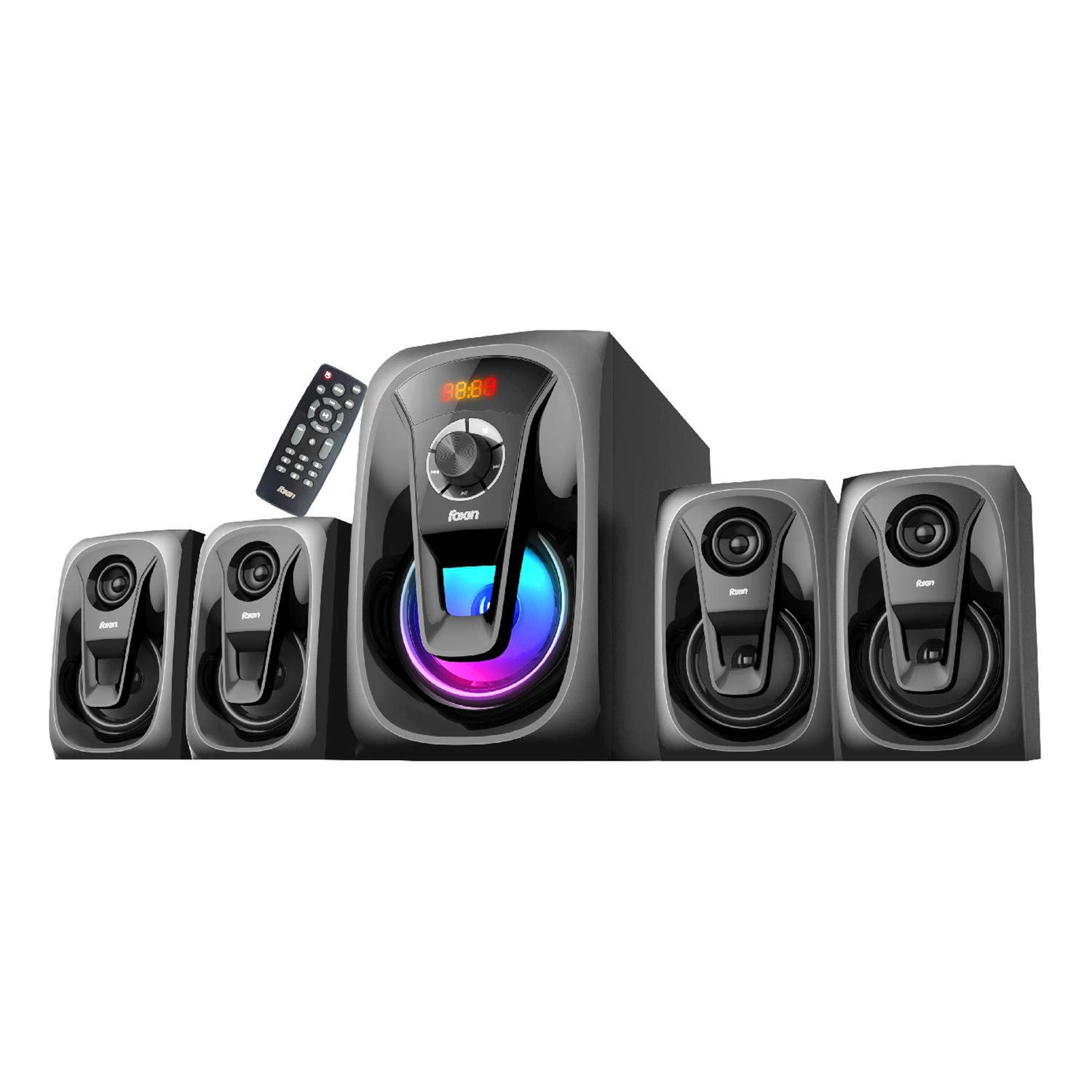 Foxin FMS 5400 Bluetooth 90Watt 4.1 Channel Home Theater | with FM/USB/AUX/USB/SD/TV Support/Remote Control | Wireless Amplifier | 5 inches subwoofer | Led Display | Support Karaoke Wireless Mic