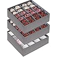 STORESLA Pack of 3 Sock Underwear Organizer Dividers, 64 Cell Drawer Organizers Fabric Foldable Cabinet Closet Storage Boxes for Storing Socks, Underwear, Ties (16+24+24 Cels Grey)
