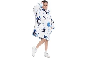 Alsehser Pull Plaid Adultes Enfants, Sweat à Capuche Chaude, Poncho Polaire Oversize Pilou Pilou, Capuchon Sherpa Peluche à Manches TV