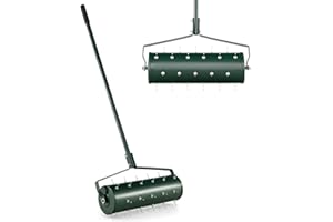 GiantexUK Outdoor Lawn Aerator, Heavy Duty 43/53cm Manual Grass Roller with Sand Filled Drum & 130cm Detachable Handle, Rolling Garden Lawn Spikes Tool for Soil Grass (53x14x130cm, Green)
