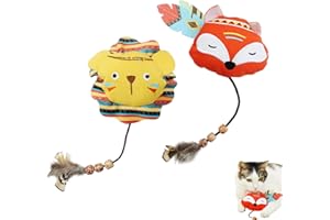 YUDANSI 2PC Cat Feather Toys,Molar Bite Resistant Interactive Cat Toy,christmas cat toys xmas Stocking cat gift Teaser Wand Interactive Train Best Cat Toys with Plush Feather for Indoor Cats Kitten