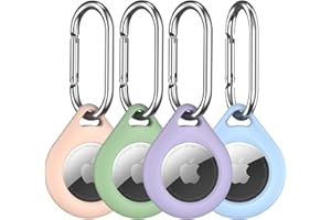 R-fun Airtag Holder con portachiavi, [confezione da 4] custodia impermeabile in silicone AirTag per portafoglio, collare per cani, bagagli e chiavi-