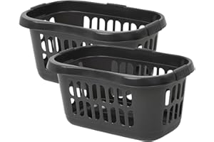 TENLITE [Set of 2] - Large 60L Laundry Basket Hamper Plastic Hipster Clothes Washing Bedding Linen Storage - (Midnight Greyish)