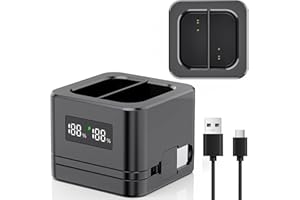 LIFEMOI Dual Ring Battery charger/Charging Station with LED Display,Compatible with Ring Video Doorbell 2/3/4/3Plus/Spotlight Cam/Peephole/Solar Floodlight Cam,Type-C Input,Multiple Charging Options (black)