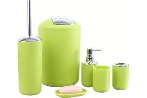 Icegrey Modern Design 6-teiliges Luxus-Badezimmerzubehör-Set Lotionflaschen, Zahnbürstenhalter, Zahnbecher, Seifenschale, Toilettenbürste, Mülleimer, Grün