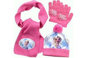 MIFKLMV Fro-zen Inverno Cappello Sciarpa Guanti, Autunno e Inverno Ragazze Caldo Cappello Guanti Sciarpa Peloso Cartoon Maglia Cappello Inverno Bambini Set Ragazze Natale Regalo di Compleanno G